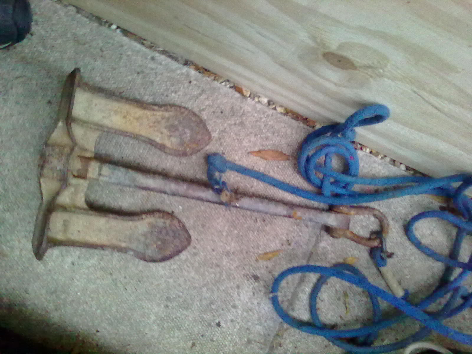 small (about 4kg)Danforth anchor with about 10 metres rope