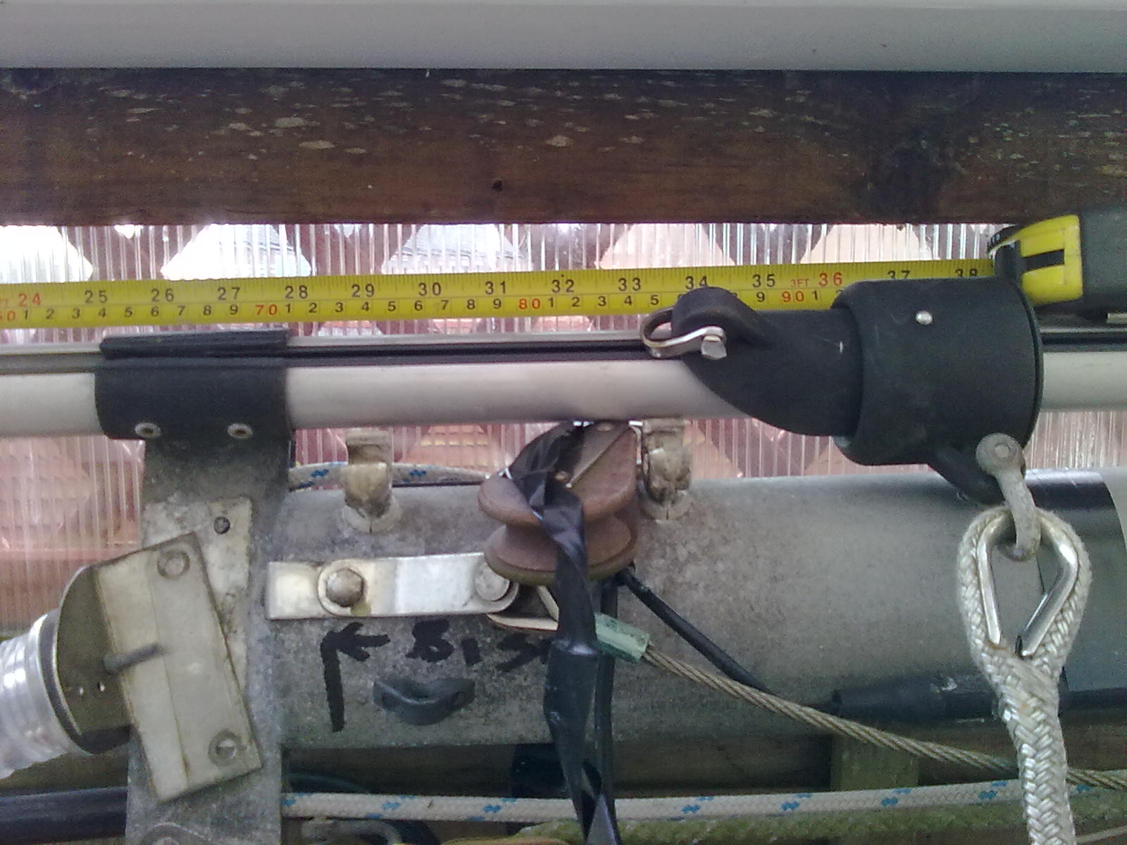 platimo furling - sail feeder. note between head ring and top of sliding bearing is  15cm